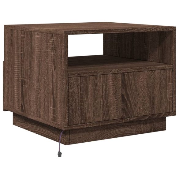 barna tölgyszínű dohányzóasztal LED-lámpákkal 50x49x40 cm