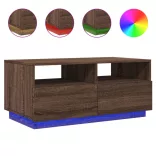 barna tölgyszínű dohányzóasztal LED-lámpákkal 90x49x40 cm