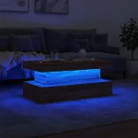 barna tölgyszínű dohányzóasztal LED-lámpákkal 90x50x40 cm