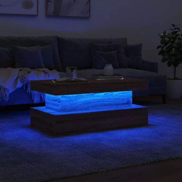 barna tölgyszínű dohányzóasztal LED-lámpákkal 90x50x40 cm