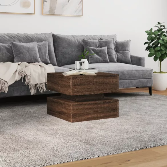 barna tölgyszínű dohányzóasztal LED-lámpákkal 50 x 50 x 40 cm