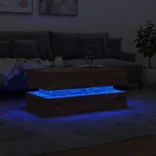barna tölgyszínű dohányzóasztal LED-lámpákkal 90x50x40 cm