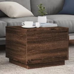   barna tölgyszínű dohányzóasztal LED-lámpákkal 50 x 50 x 40 cm