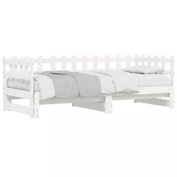 fehér tömör fenyőfa kihúzható kanapéágy 2 x (80 x 200) cm