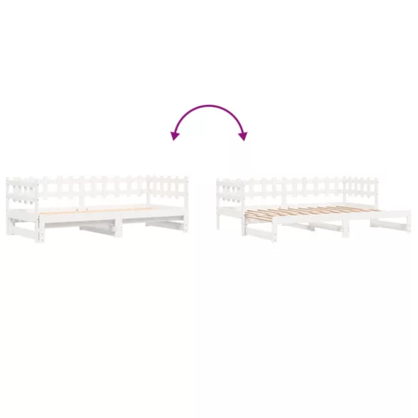 fehér tömör fenyőfa kihúzható kanapéágy 2 x (80 x 200) cm