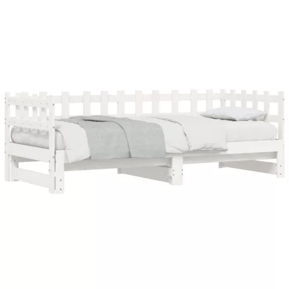 fehér tömör fenyőfa kihúzható kanapéágy 2 x (90 x 200) cm