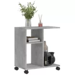 betonszürke szerelt fa kisasztal kerekekkel 50 x 30 x 55 cm