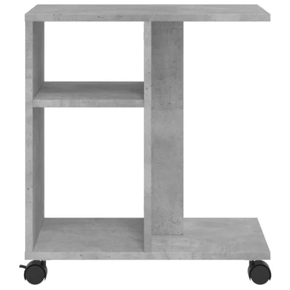 betonszürke szerelt fa kisasztal kerekekkel 50 x 30 x 55 cm