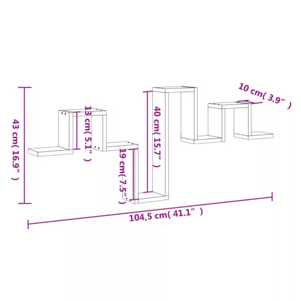 fehér szerelt fa fali polc 104,5 x 10 x 43 cm
