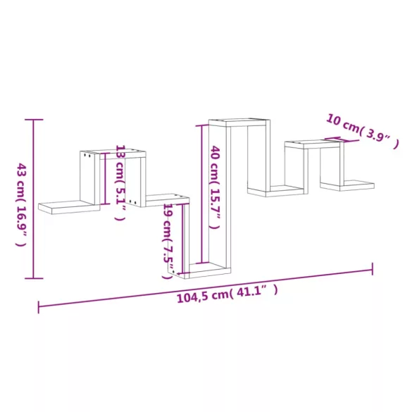 betonszürke szerelt fa fali polc 104,5 x 10 x 43 cm