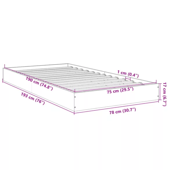 betonszürke szerelt fa ágykeret 75 x 190 cm