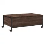 barna tölgy szerelt fa dohányzóasztal kerekekkel 91x55x34 cm