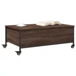 barna tölgy szerelt fa dohányzóasztal kerekekkel 91x55x34 cm