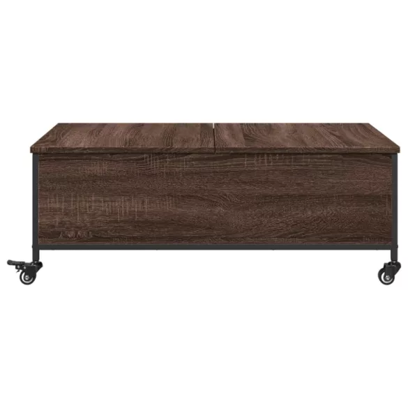 barna tölgy szerelt fa dohányzóasztal kerekekkel 91x55x34 cm