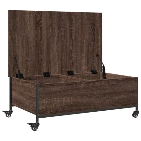 barna tölgy szerelt fa dohányzóasztal kerekekkel 91x55x34 cm