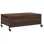 barna tölgy szerelt fa dohányzóasztal kerekekkel 91x55x34 cm