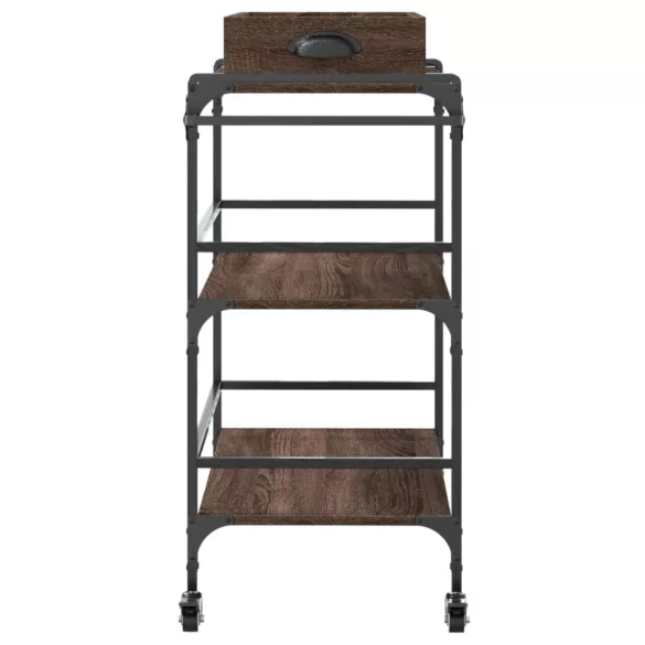 barna tölgy színű szerelt fa zsúrkocsi 81,5 x 41 x 92,5 cm