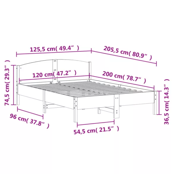 tömör fenyőfa ágykeret ágy matrac nélkül 120 x 200 cm