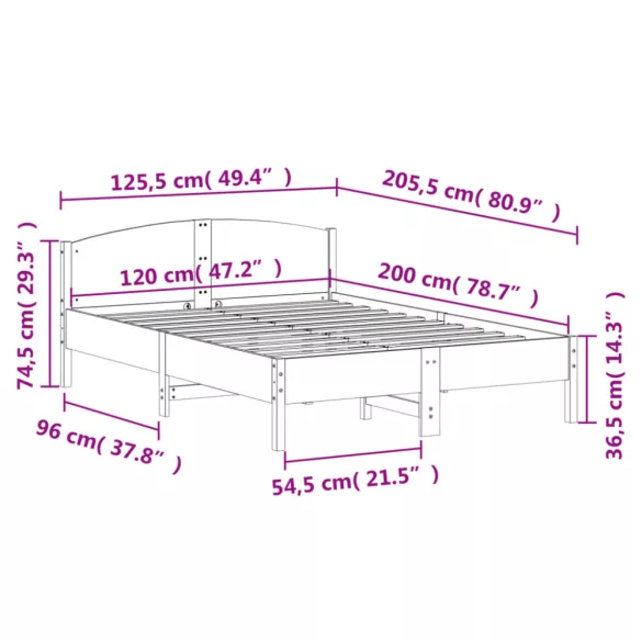 viaszbarna tömör fenyőfa ágy matrac nélkül 120 x 200 cm