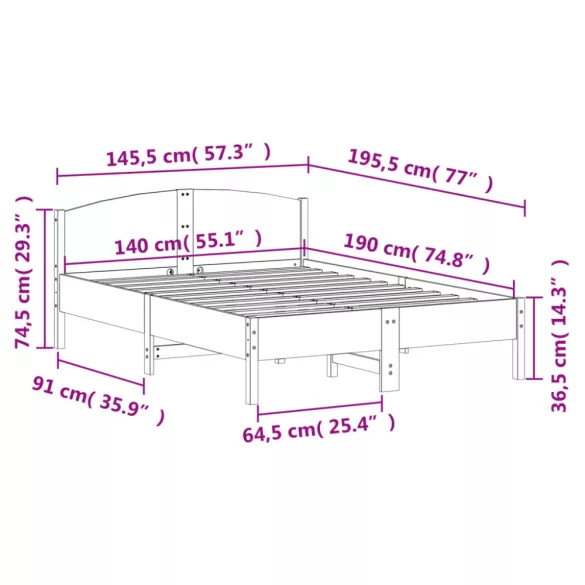 viaszbarna tömör fenyőfa ágy matrac nélkül 140 x 190 cm