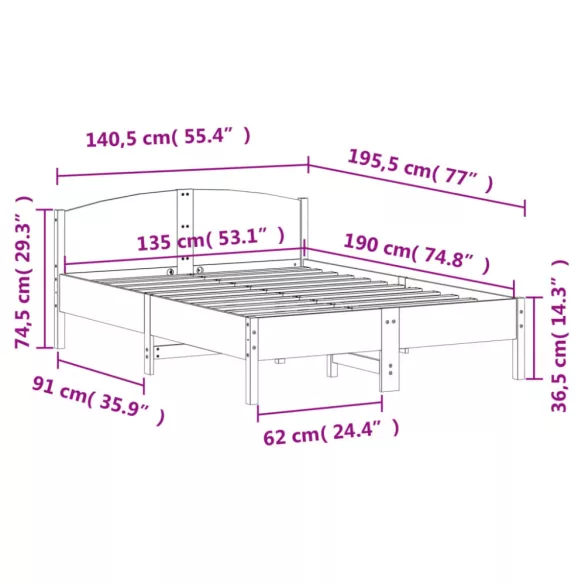 viaszbarna tömör fenyőfa ágy matrac nélkül 135 x 190 cm