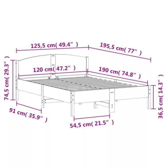 fehér tömör fenyőfa ágy matrac nélkül 120 x 190 cm