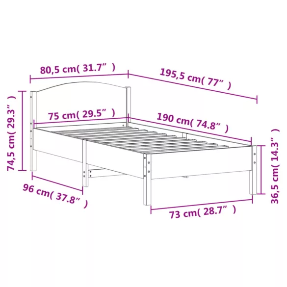 tömör fenyőfa ágy matrac nélkül 75 x 190 cm