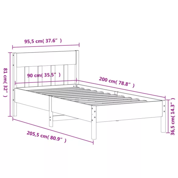 tömör fenyőfa ágy matrac nélkül 90 x 200 cm