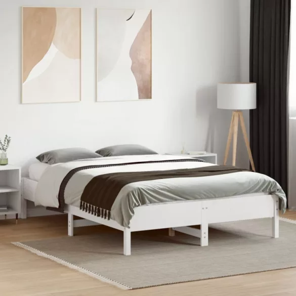 fehér tömör fenyőfa ágy matrac nélkül 135 x 190 cm