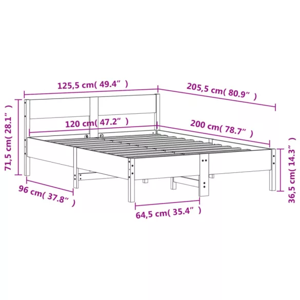 tömör fenyőfa ágykeret ágy matrac nélkül 120 x 200 cm