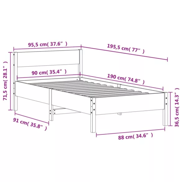 fehér tömör fenyőfa ágykeret matrac nélkül 90 x 190 cm