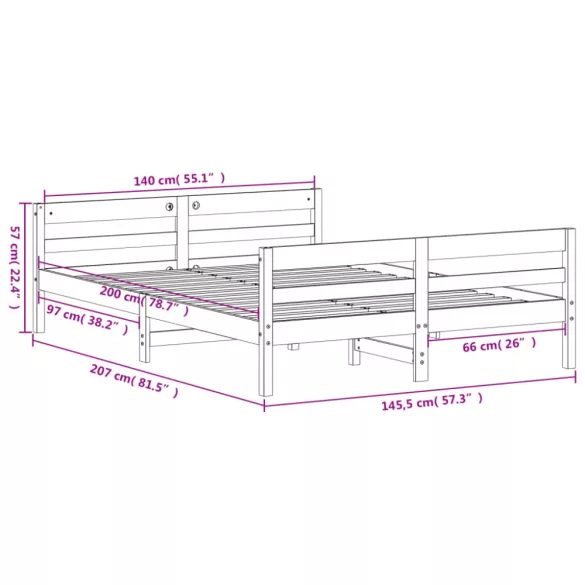 fehér tömör fenyőfa ágy matrac nélkül 140 x 200 cm