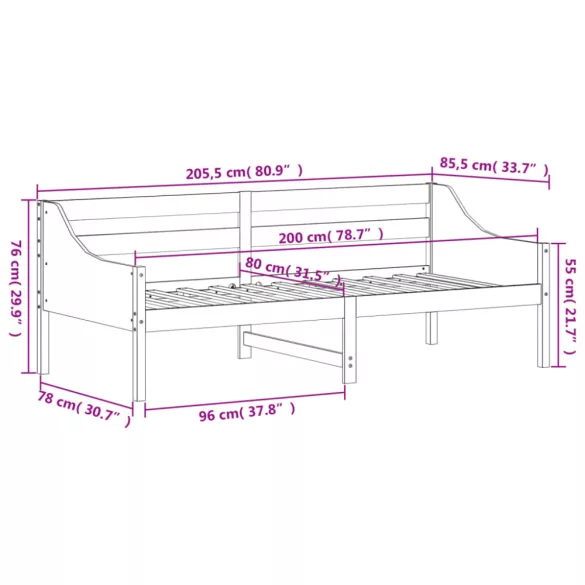 tömör fenyőfa kanapéágy matrac nélkül 80 x 200 cm