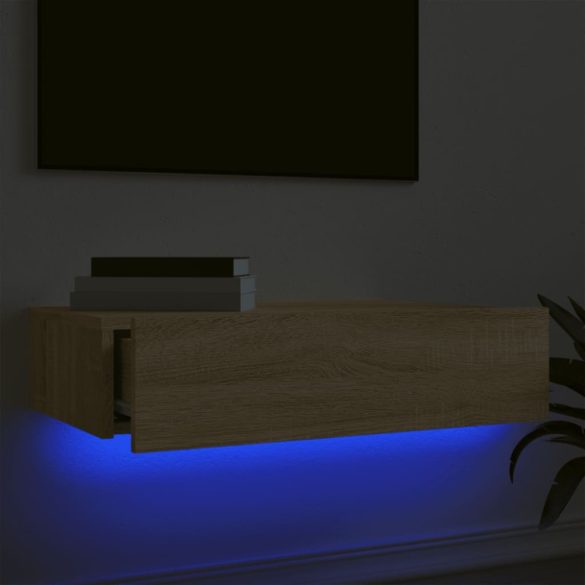 sonoma tölgyszínű TV-szekrény LED-lámpákkal 60x35x15,5 cm