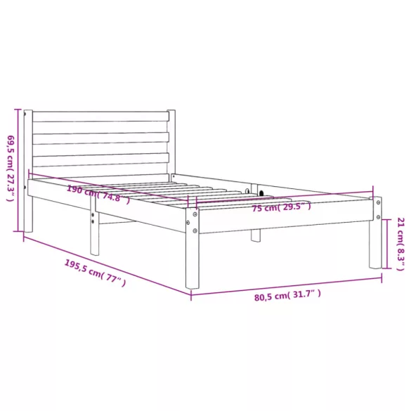 viaszbarna tömör fenyőfa ágy matrac nélkül 75 x 190 cm