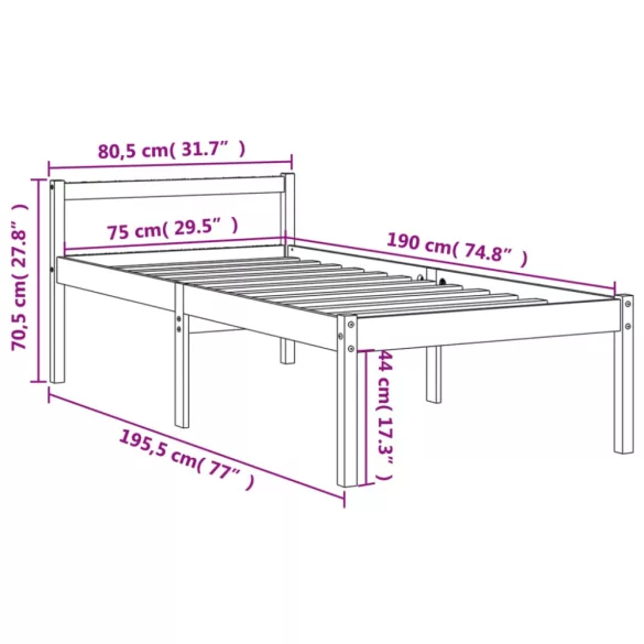 viaszbarna tömör fenyőfa időseknek való ágy 75x190 cm