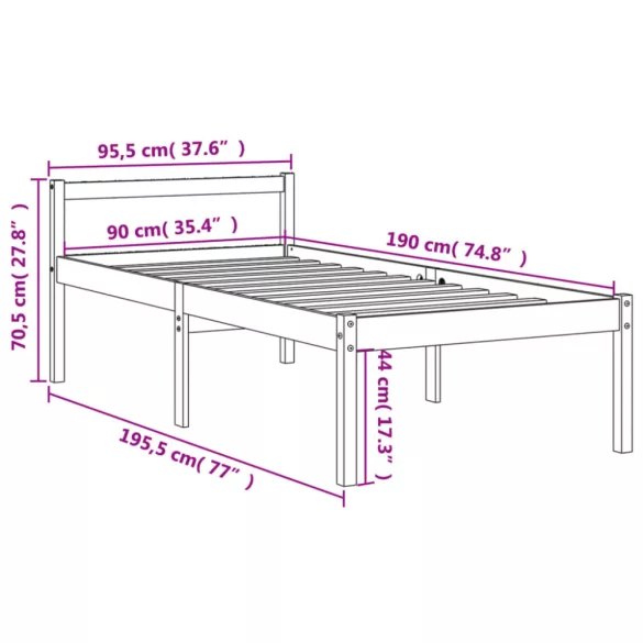 viaszbarna tömör fenyőfa időseknek való ágy 90 x 190 cm