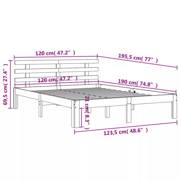 viaszbarna tömör fenyőfa ágy matrac nélkül 120 x 190 cm
