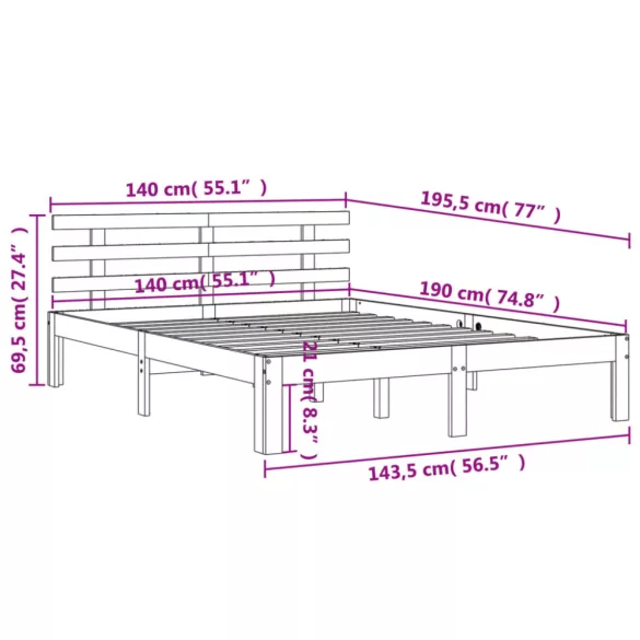 viaszbarna tömör fenyőfa ágy matrac nélkül 140 x 190 cm