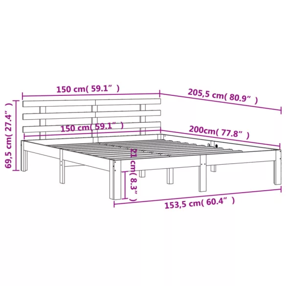 viaszbarna tömör fenyőfa ágy matrac nélkül 150 x 200 cm