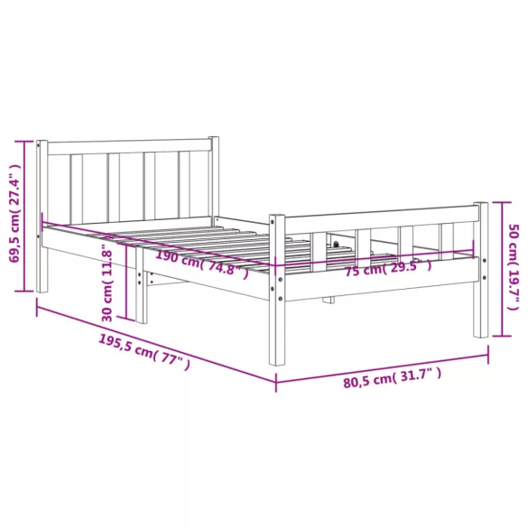 viaszbarna tömör fenyőfa ágy matrac nélkül 75 x 190 cm