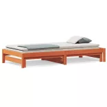 viaszbarna tömör fenyőfa kihúzható kanapéágy 90 x 190 cm