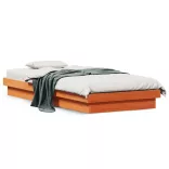 viaszbarna tömör fenyőfa LED.-es ágykeret 90 x 200 cm