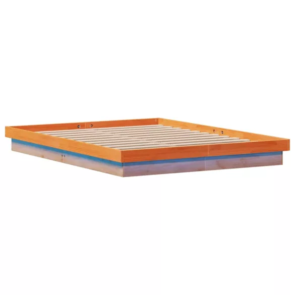 viaszbarna tömör fenyőfa LED-es ágykeret 150 x 200 cm