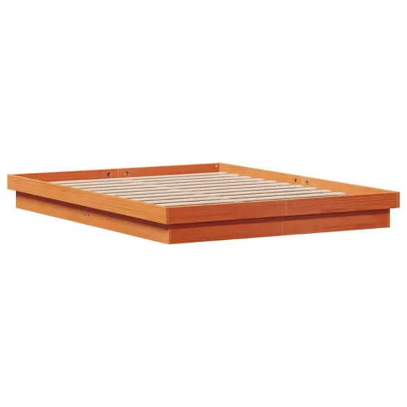 viaszbarna tömör fenyőfa LED-es ágykeret 150 x 200 cm