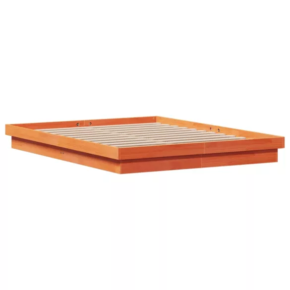 viaszbarna tömör fenyőfa LED-es ágykeret 160 x 200 cm