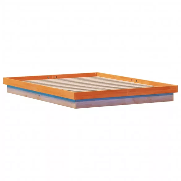 viaszbarna tömör fenyőfa LED-es ágykeret 160 x 200 cm