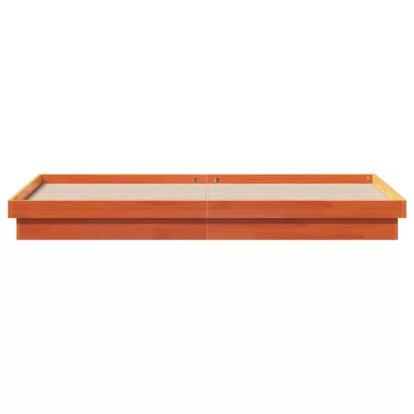 viaszbarna tömör fenyőfa LED-es ágykeret 200 x 200 cm