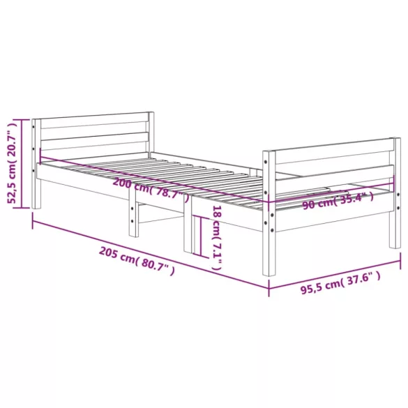 viaszbarna tömör fenyőfa ágy matrac nélkül 90 x 200 cm