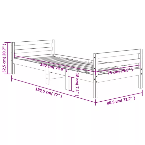 viaszbarna tömör fenyőfa ágy matrac nélkül 75 x 190 cm